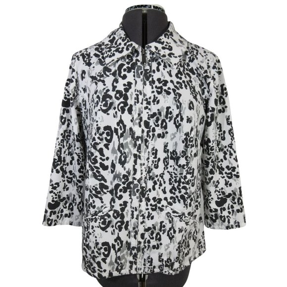 Chico's Additions women's animal print collared 3/4 sleeve full zip jacket, 1 - Picture 1 of 10